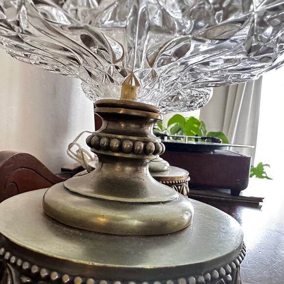 FREE SHIP Hollywood Regency TWO SET Vintage Lamp Crystal Glass Like Westfield - Picture 8 of 16